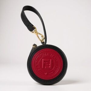 Fendi Keychain Calfskin Tote Bag Charm – Red Logo Patch, Gold Hardware